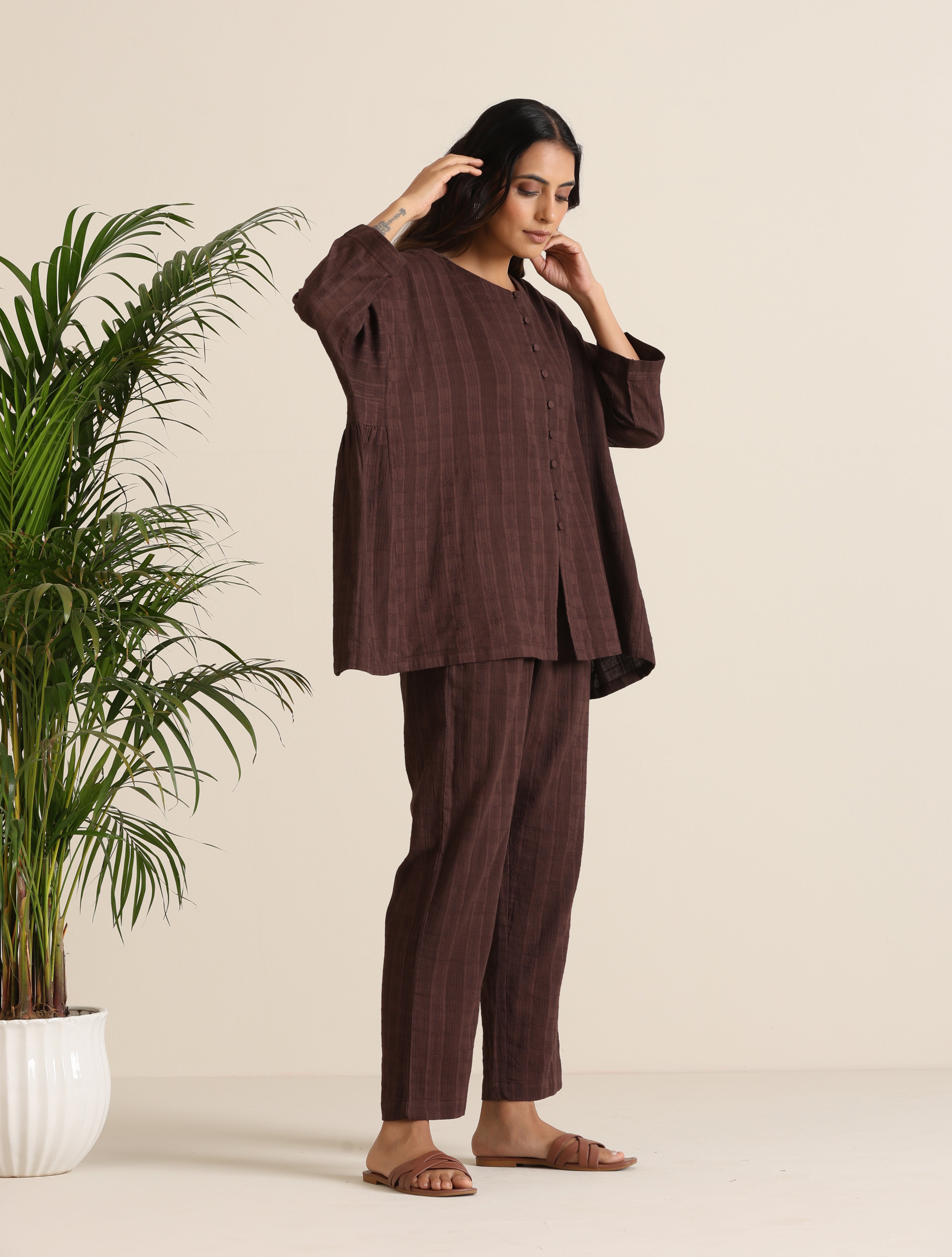 trueBrowns Cola Cotton Dobby Relaxed Co-ord Set - Distacart