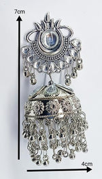 Thumbnail for Tehzeeb Creations Women's Silver Colour Oxidised Earrings With Kundan And Mirror Work - Distacart