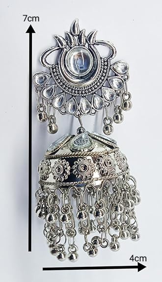 Tehzeeb Creations Women's Silver Colour Oxidised Earrings With Kundan And Mirror Work - Distacart