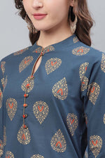 Thumbnail for Ahika Printed Simple Navy Blue Kurti