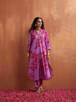 Thumbnail for trueBrowns Purple Print Straight Kurta Set - Distacart