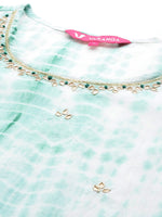 Thumbnail for Varanga Women Straight Kurta With Round Neck Paired With Green Solid Palazzo And Green Solid Dupatta - Distacart