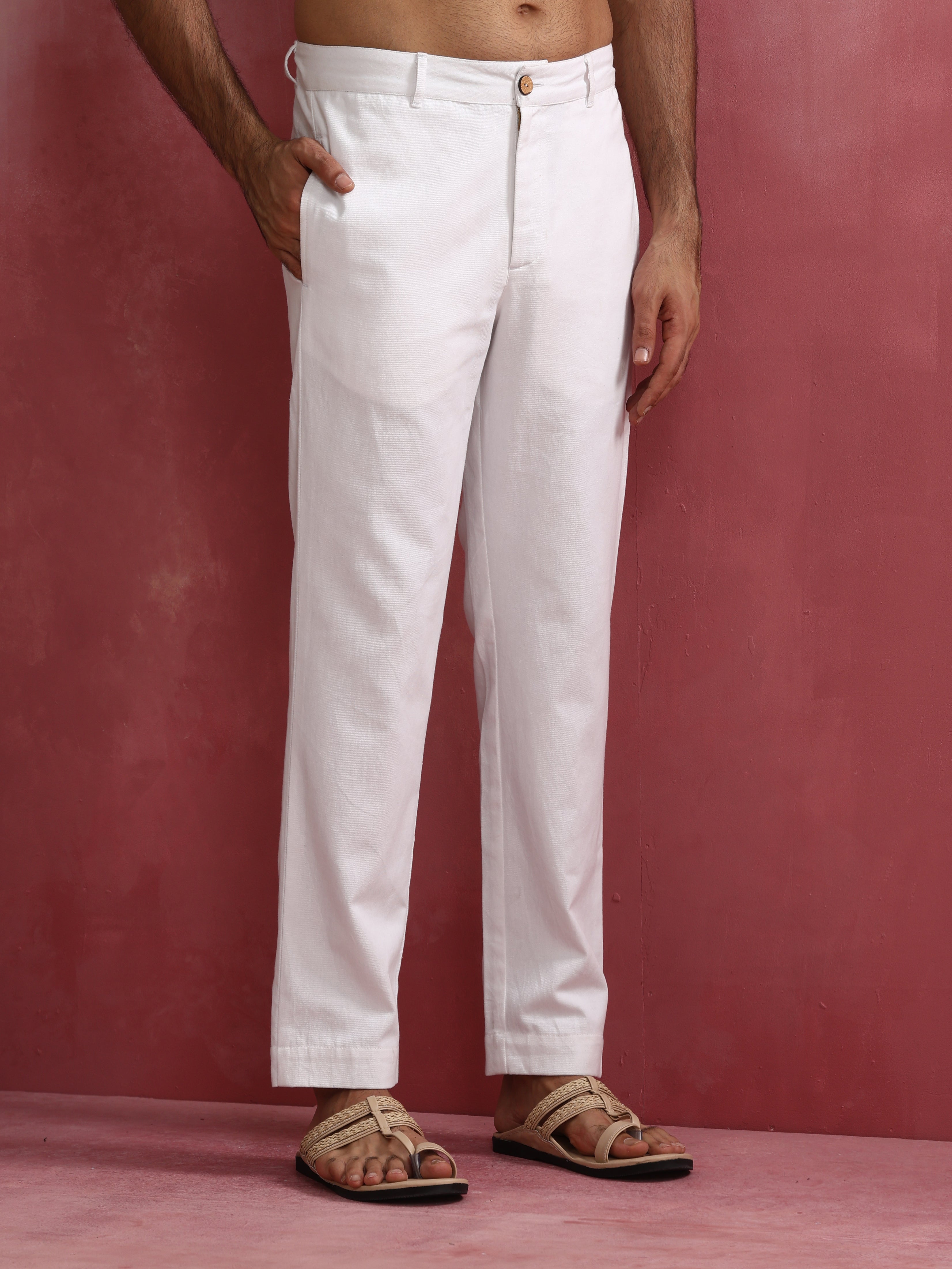 trueBrowns Men's White Cotton Twill Pants - Distacart