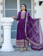 Thumbnail for Teeya Creation Purple Color Georgette Silk Heavy Embroidery Work Fully Stitched Gown Set