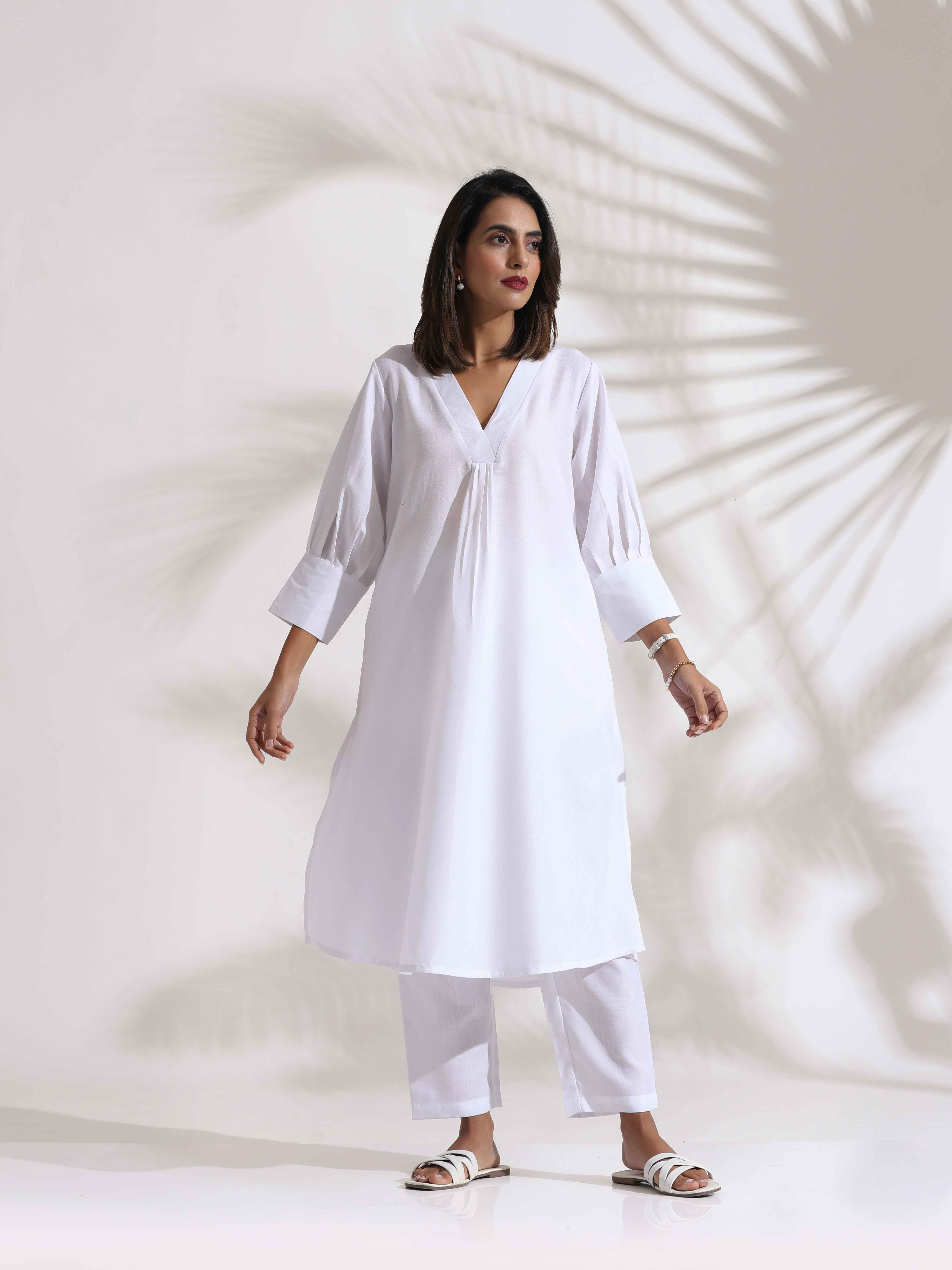 trueBrowns White Slub Kurta Set - Distacart
