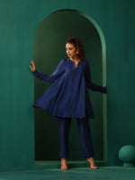 Thumbnail for trueBrowns Blue Silk Flared Co-ord Set - Distacart