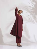 Thumbnail for trueBrowns Maroon Dobby Kurta Set