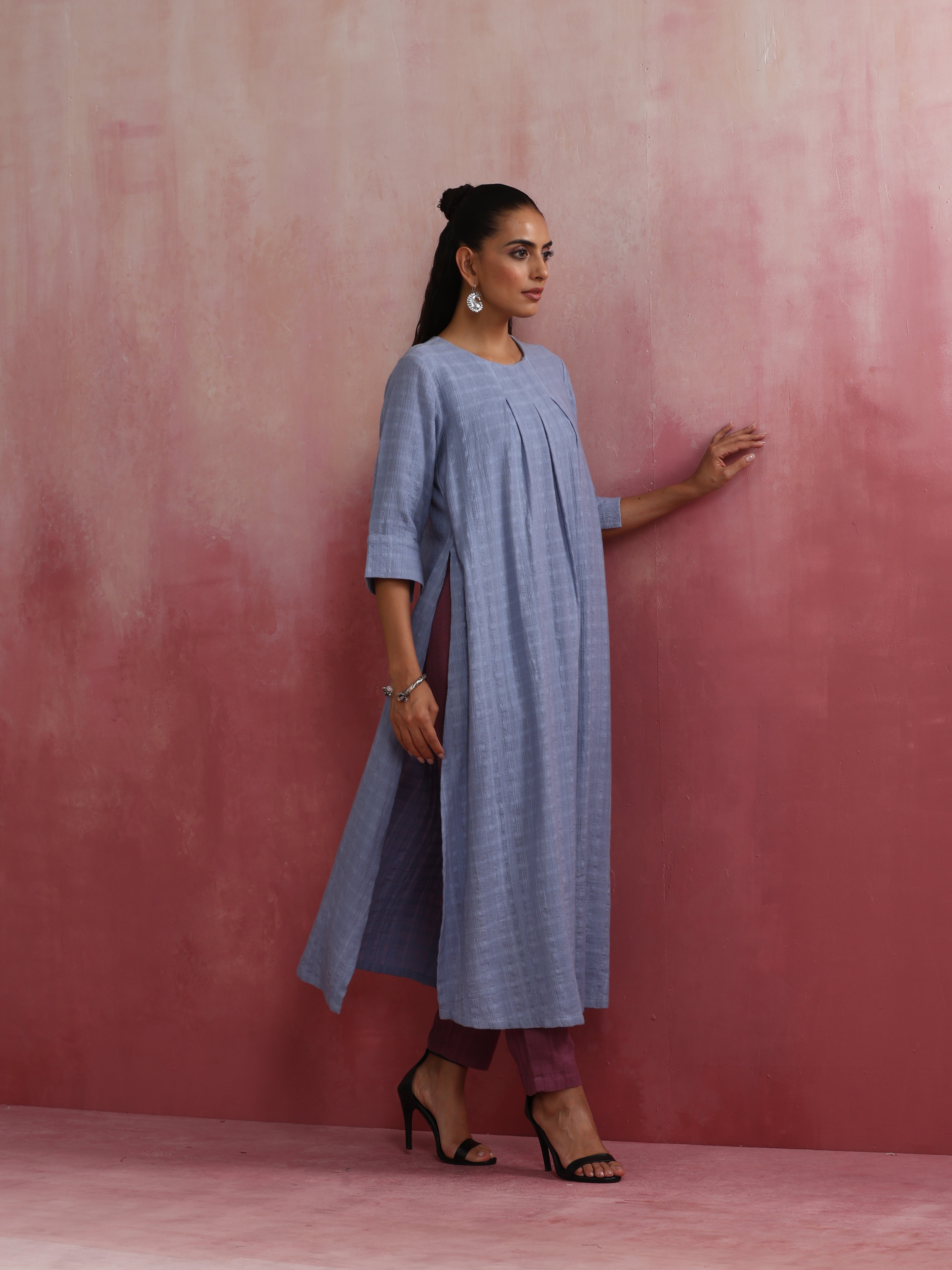 trueBrowns Sky Blue Cotton Dobby Kurta Set - Distacart