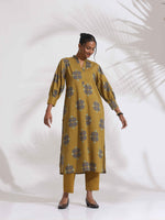 Thumbnail for trueBrowns Green Cotton Print Straight Kurta Set