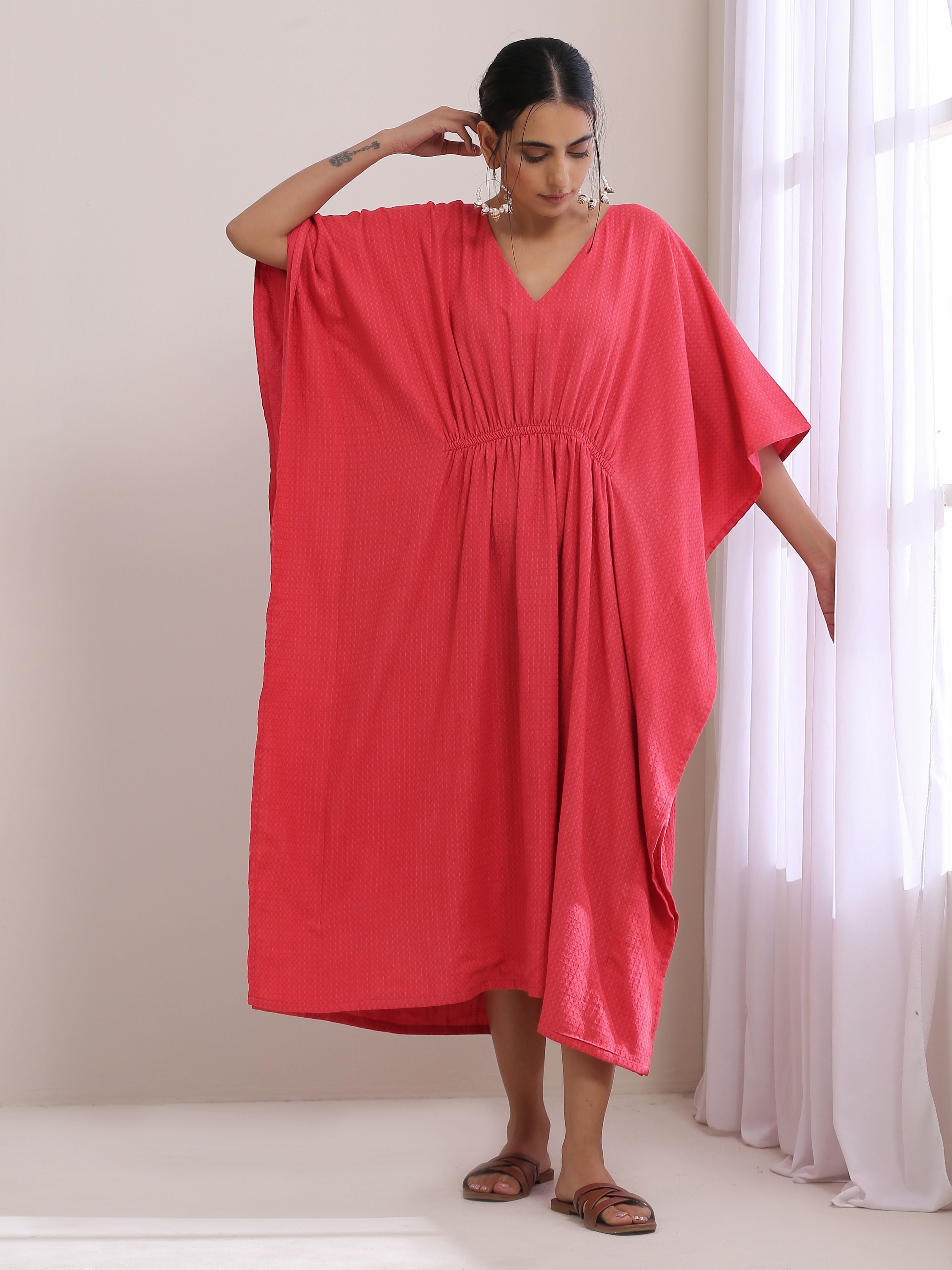 trueBrowns Bright Pink Dobby Kaftan Dress - Distacart