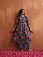 Thumbnail for trueBrowns Black Ajrak Print A-line Kurta Set