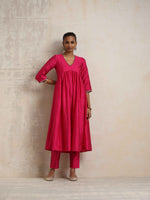 Thumbnail for trueBrowns Pink Silk Anarkali Kurta Pant Dupatta Set - Distacart
