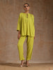 trueBrowns Lime Modal Satin Shoulder Pleat Co-Ord Set - Distacart