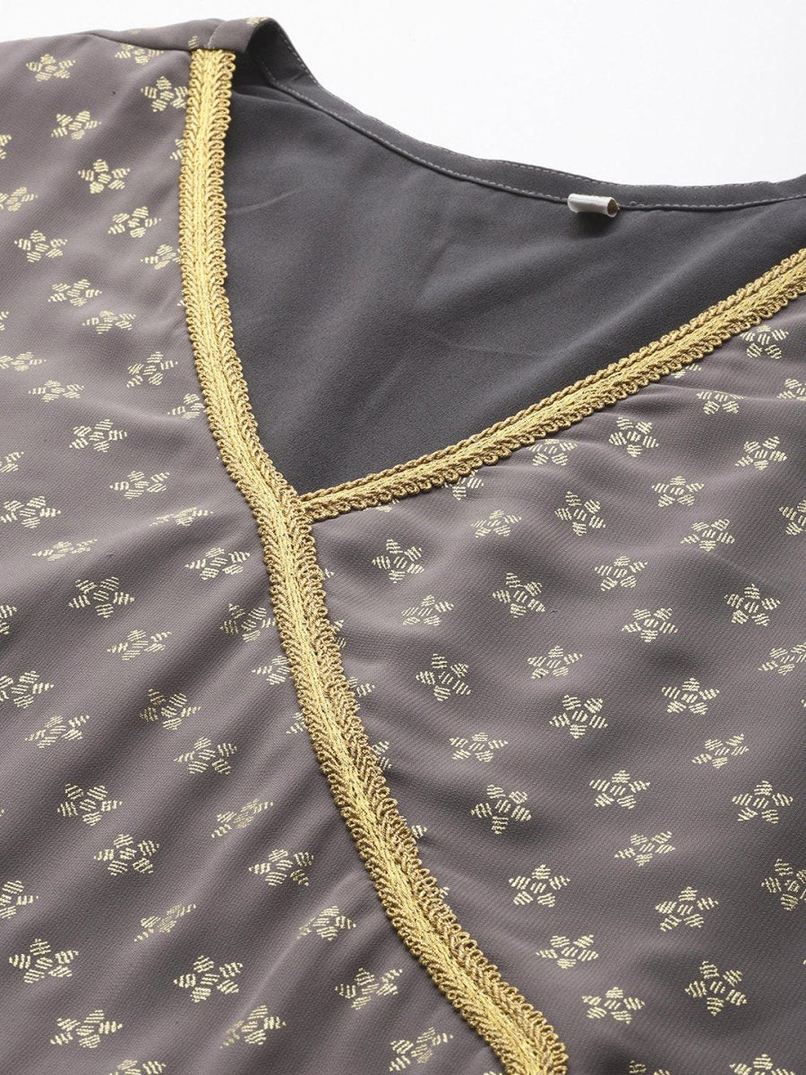 Ahalyaa Plus Size Floral Printed Zari Angrakha Kurta with Palazzos - Distacart