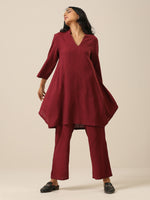 Thumbnail for trueBrowns Ruby Wine Slub Textured Collar Co-Ord Set - Distacart
