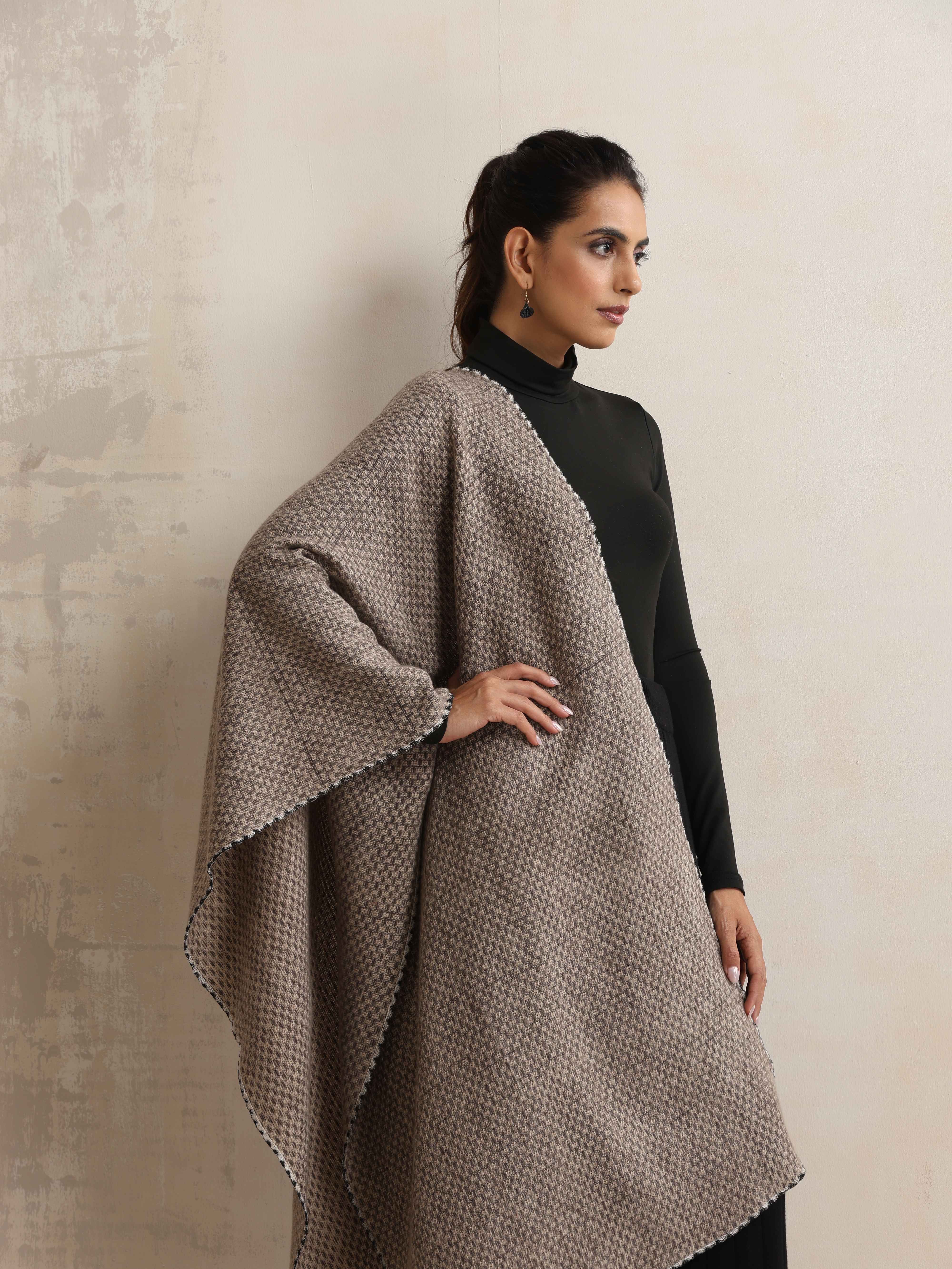 trueBrowns Grey Check Woollen Stole - Distacart