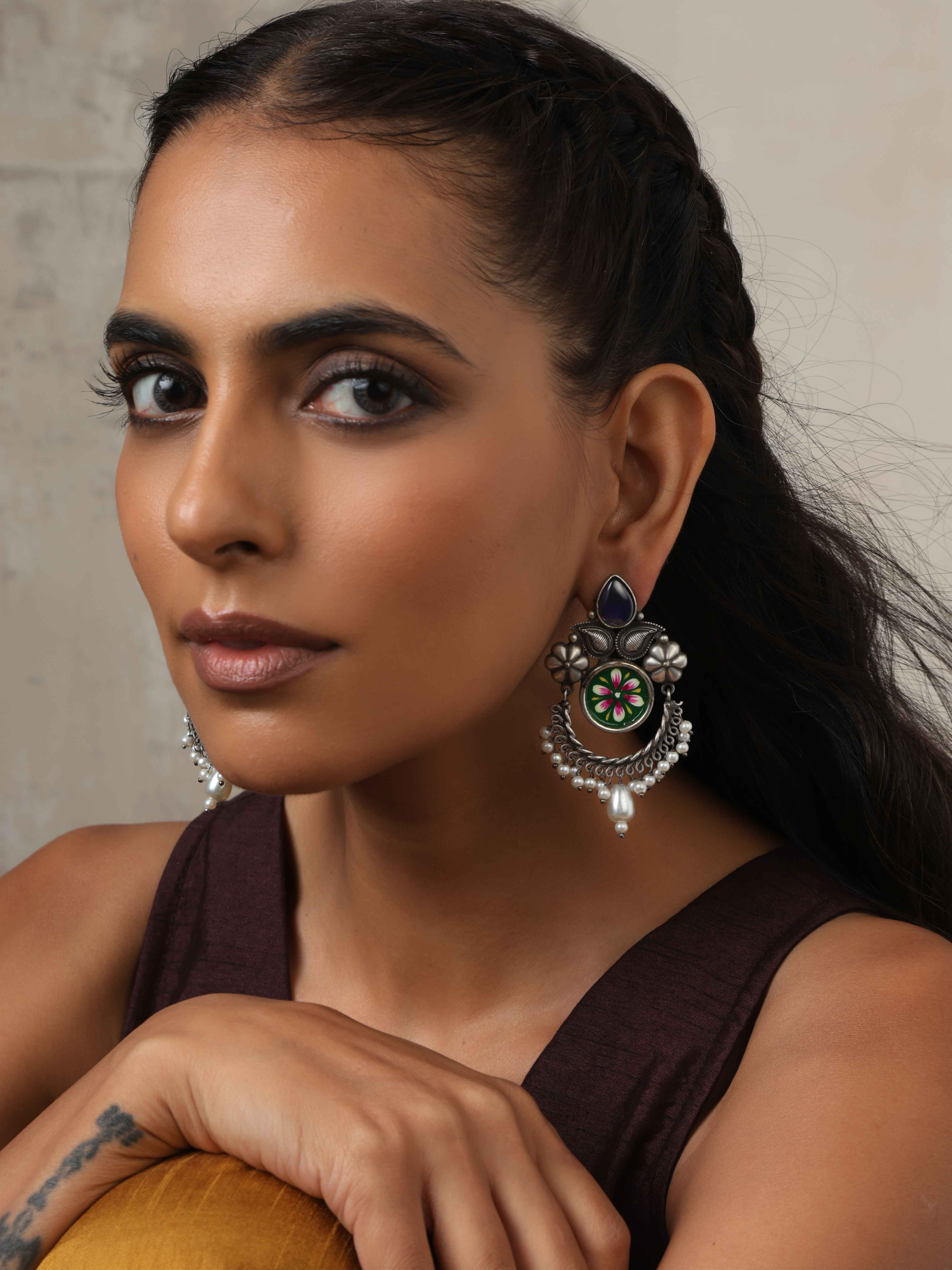 trueBrowns Silver Tone Handpainted Earrings - Distacart