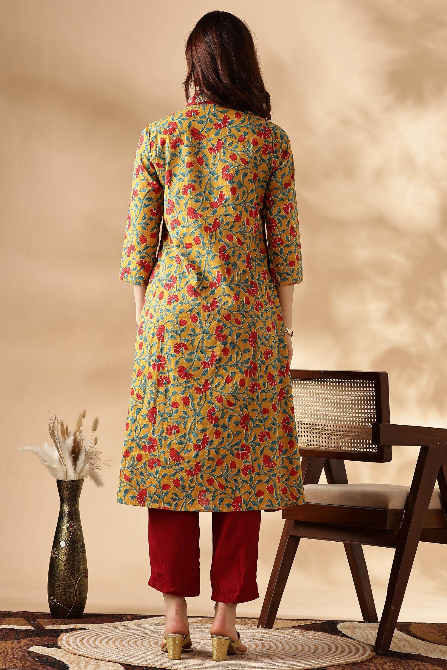 BulBul Anupriya Cotton Mustard Kurta Set with Dupatta