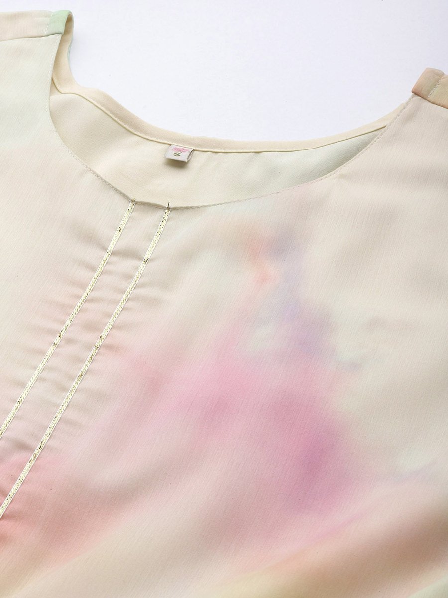 Ahalyaa Abstract Printed Gotta Patti Puff Sleeves Chiffon Maxi Ethnic Dress - Distacart