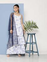 Thumbnail for Ahalyaa Women White Floral Printed Sequinned Kurta with Sharara & With Dupatta - Distacart