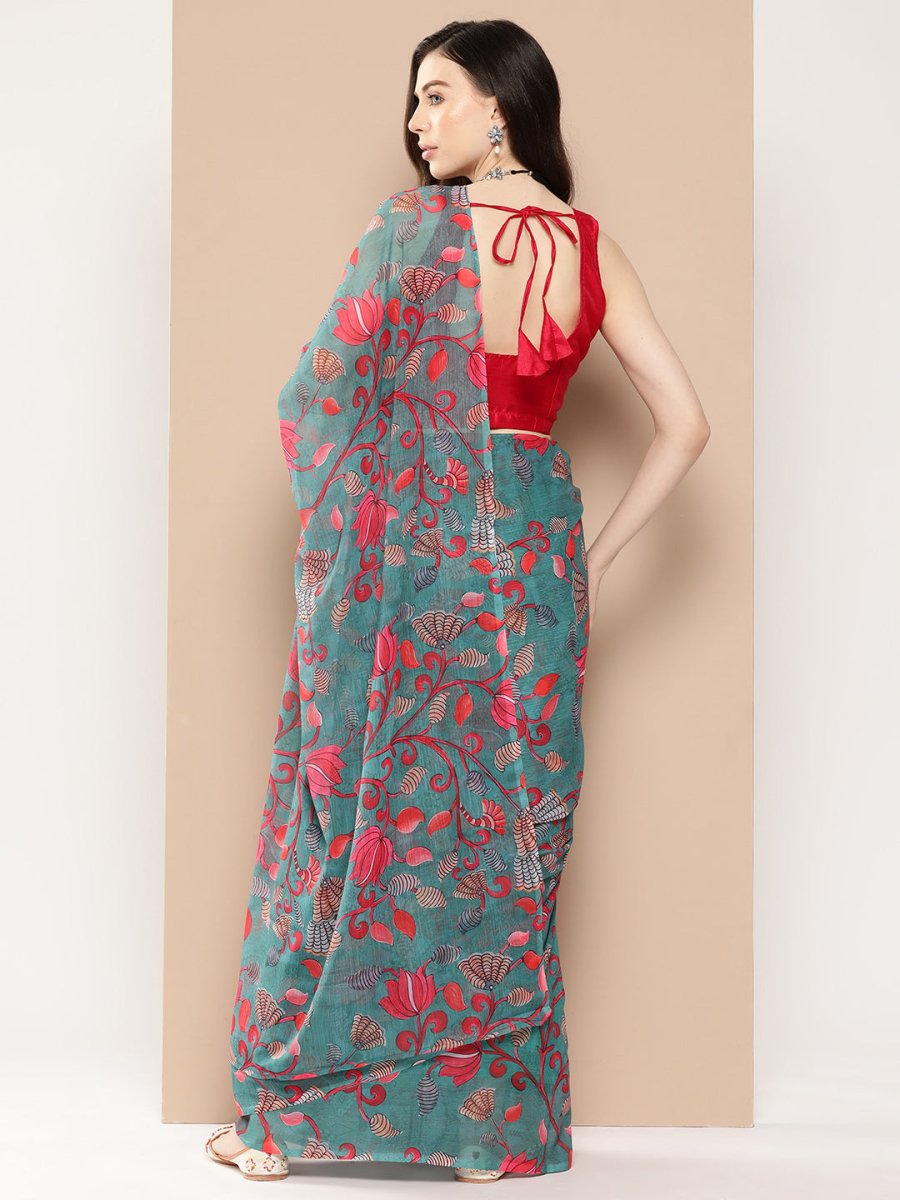 Ahalyaa Floral Poly Chiffon Saree - Distacart