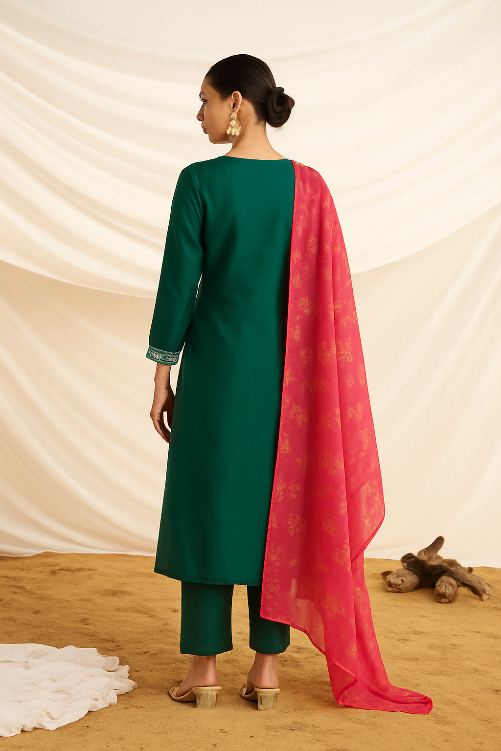 BulBul Women Green Embellished Premium Silk Straight Suit With Dupatta