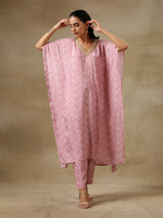 Thumbnail for trueBrowns Light Mauve Bandhani Printed Silk Kaftan Kurta Pant Set - Distacart