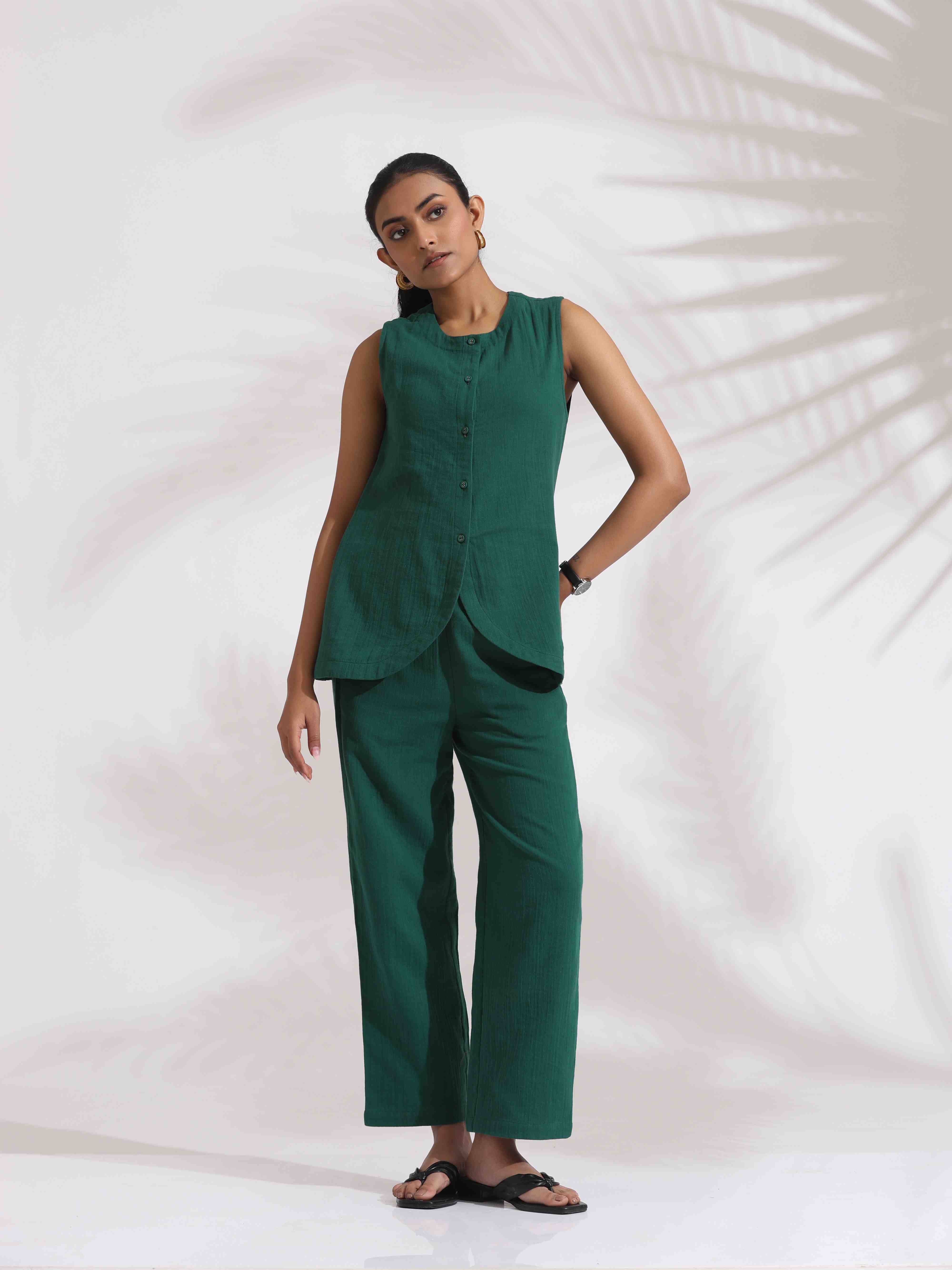 trueBrowns Green Cotton Co-ord Set - Distacart