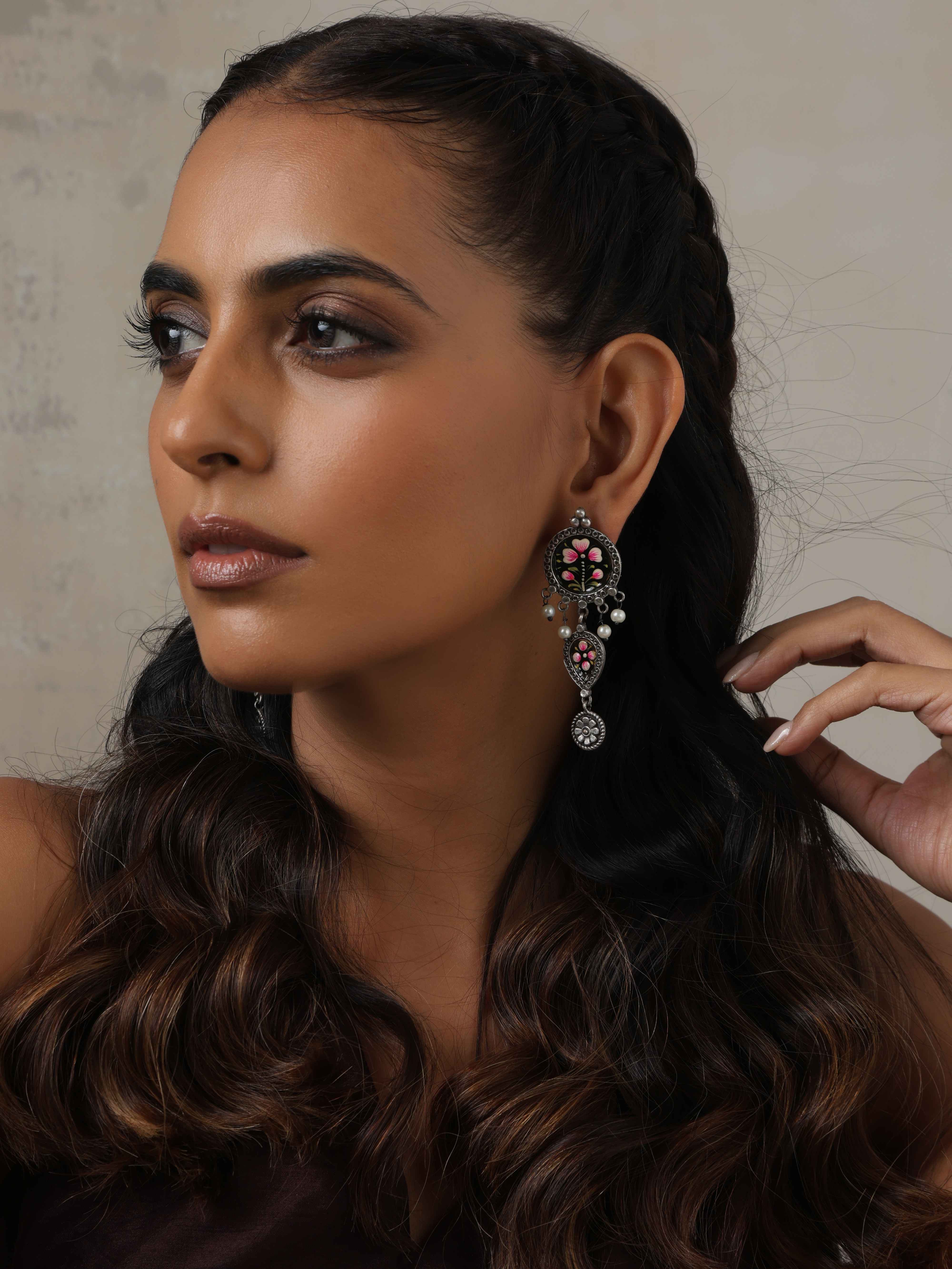 trueBrowns Silver Tone Handpainted Dangle Earrings - Distacart