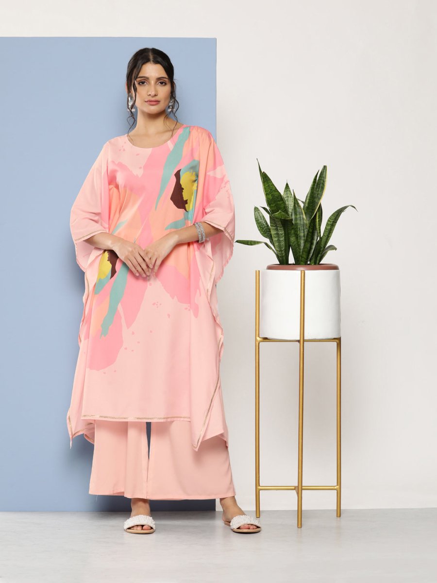 Ahalyaa Women Pink Printed Gotta Patti Kurta with Palazzos - Distacart