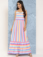 Thumbnail for Ahalyaa Striped Crepe Maxi Ethnic Dress - Distacart