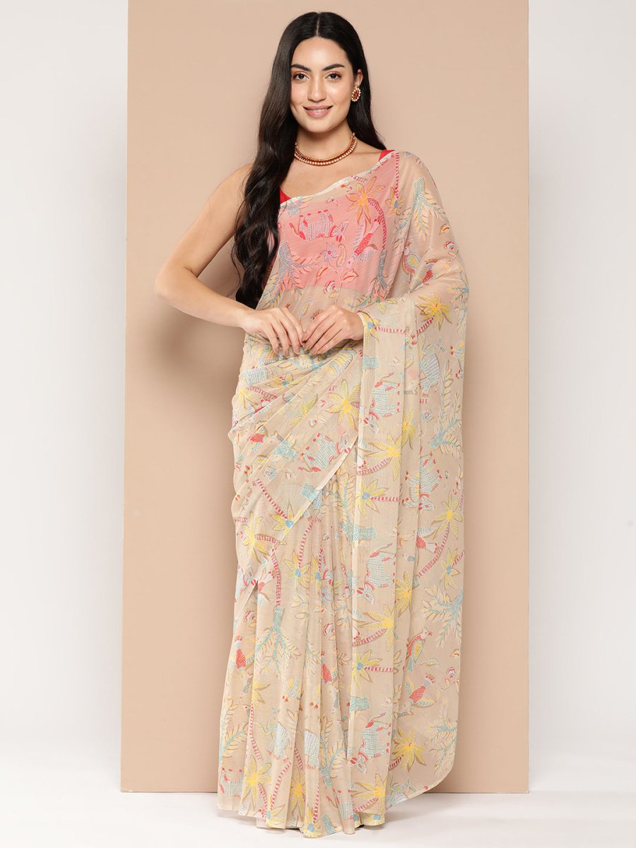 Ahalyaa Floral Printed Poly Chiffon Saree - Distacart