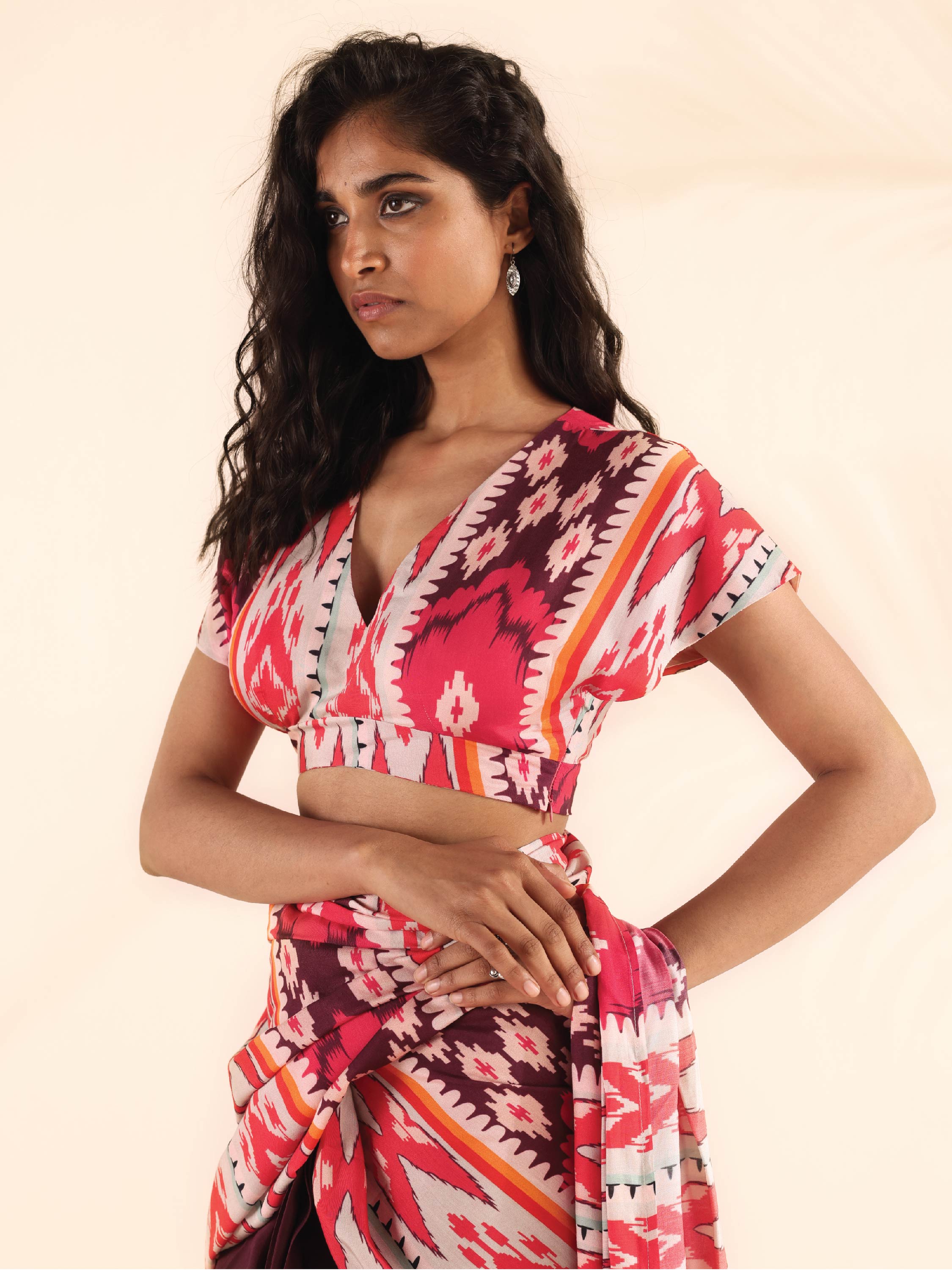 trueBrowns Maroon Muslin Ikat Blouse - Distacart