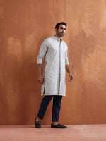 Thumbnail for trueBrowns Men's Grey Chanderi Front Open Kurta