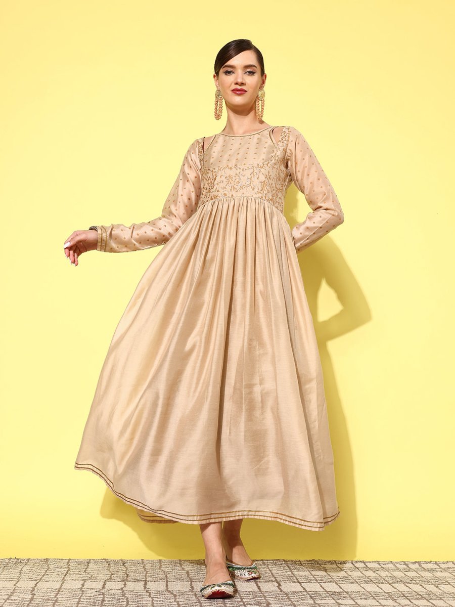 Ahalyaa Floral Embroidered A-Line Maxi Dress - Distacart