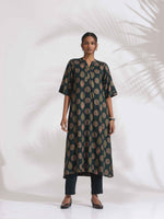 Thumbnail for trueBrowns Green Foil Print Cotton Kurta Set