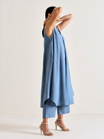 Thumbnail for trueBrowns Light Blue Sleeveless Flared Kurta Pant Set - Distacart