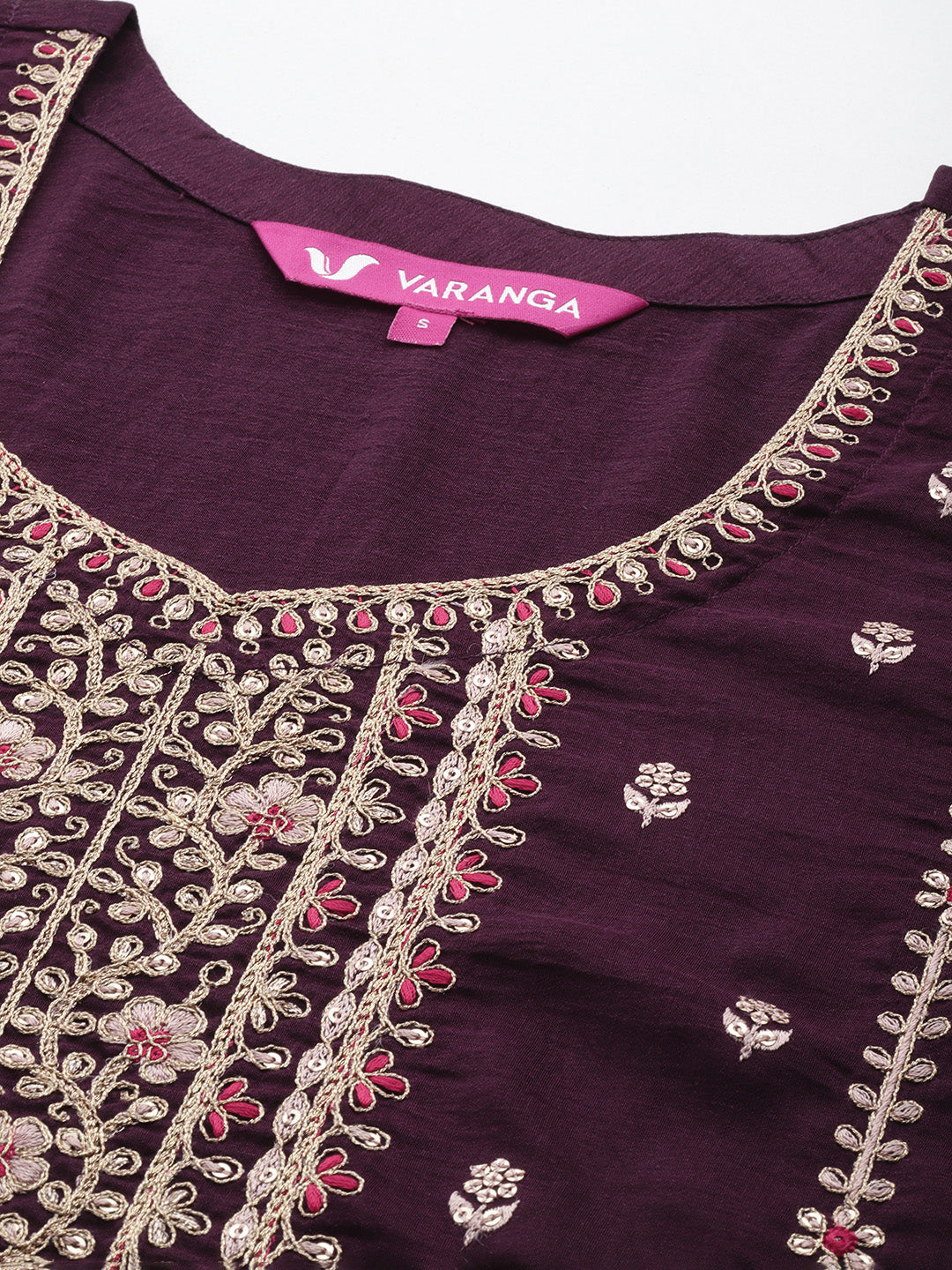 Varanga Women Burgundy Embroidered Kurta Paired With Tonal Bottom And Dupatta - Distacart