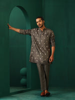 Thumbnail for trueBrowns Men's Grey Diamond Viscose Silk Co-ord Set - Distacart