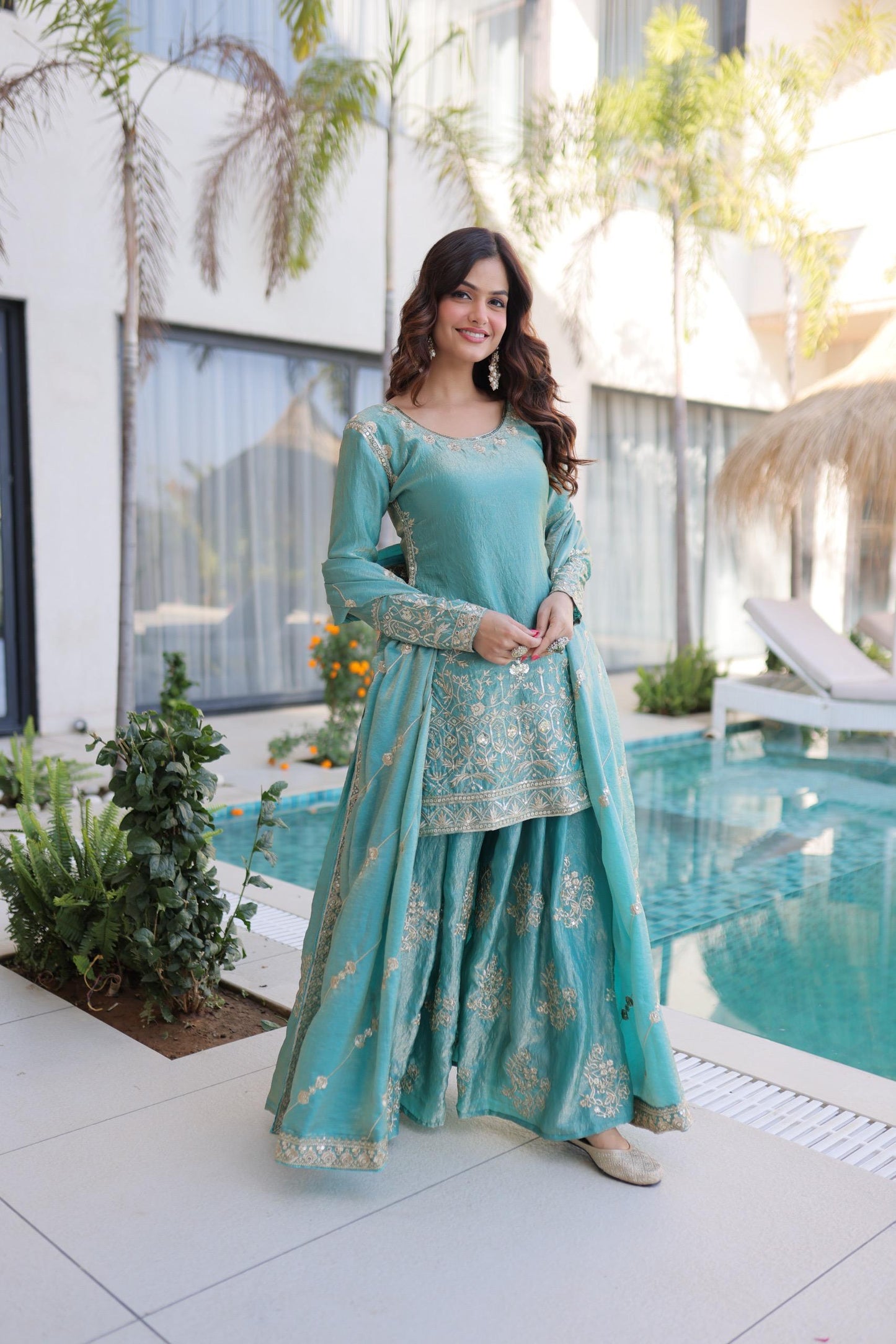 Anaita Blue Silk Readymade Suit with Zari & Sequence Embroidery Work - Dista