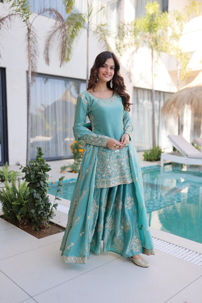 Anaita Blue Silk Readymade Suit with Zari & Sequence Embroidery Work - Dista