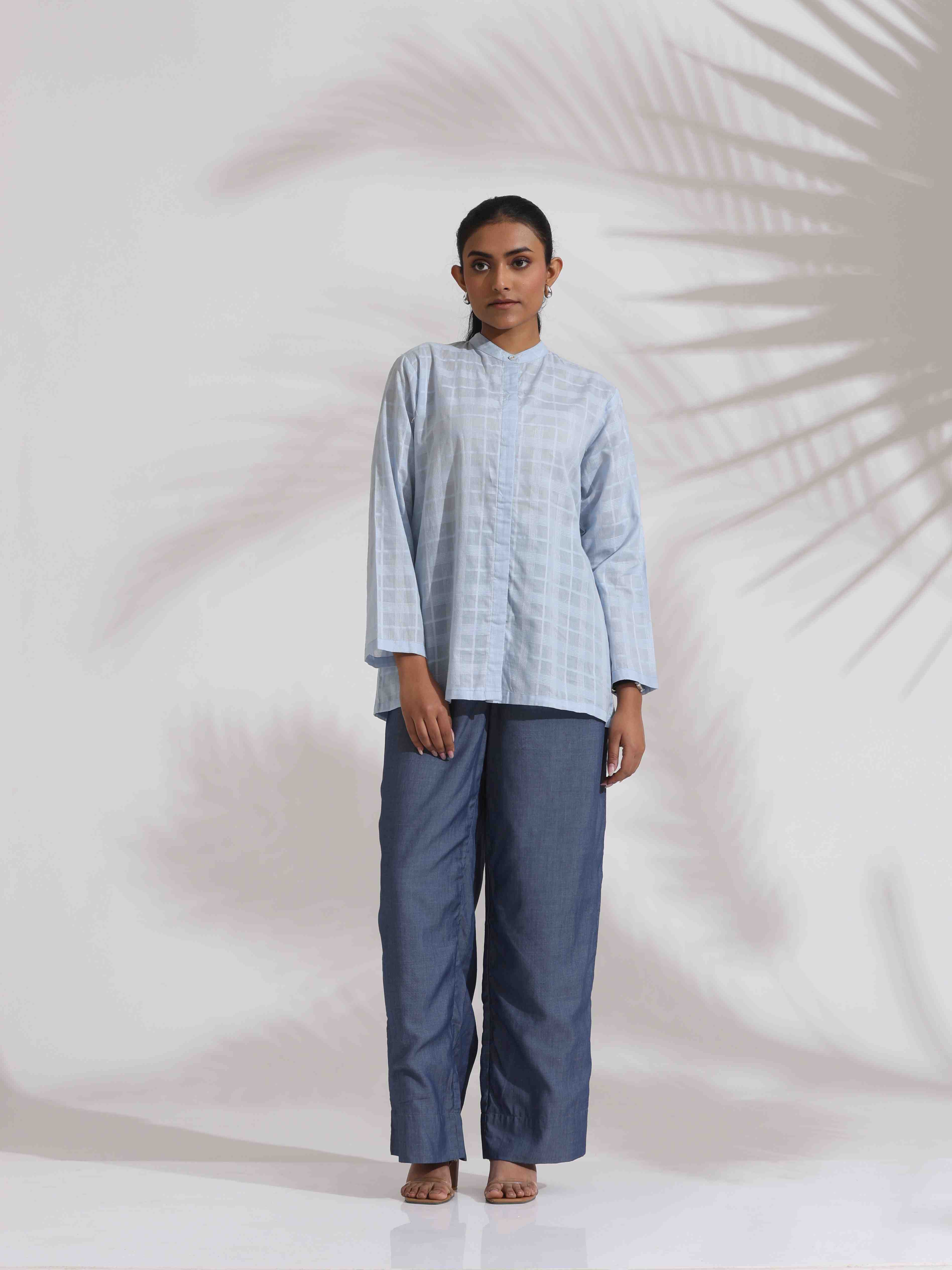 trueBrowns Blue Cotton Check Shirt Top Co-ord Set - Distacart