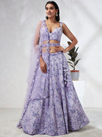 Thumbnail for House of Panchhi Lavender Georgette Sequins And Thread Embroidery Lehenga Choli & Dupatta - Distacart