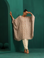 Thumbnail for trueBrowns Off White Circle Floral Muslin Silk Printed Kaftan Pant Set - Distacart