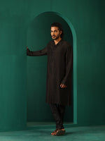 Thumbnail for trueBrowns Men's Black Silk Long Kurta - Distacart