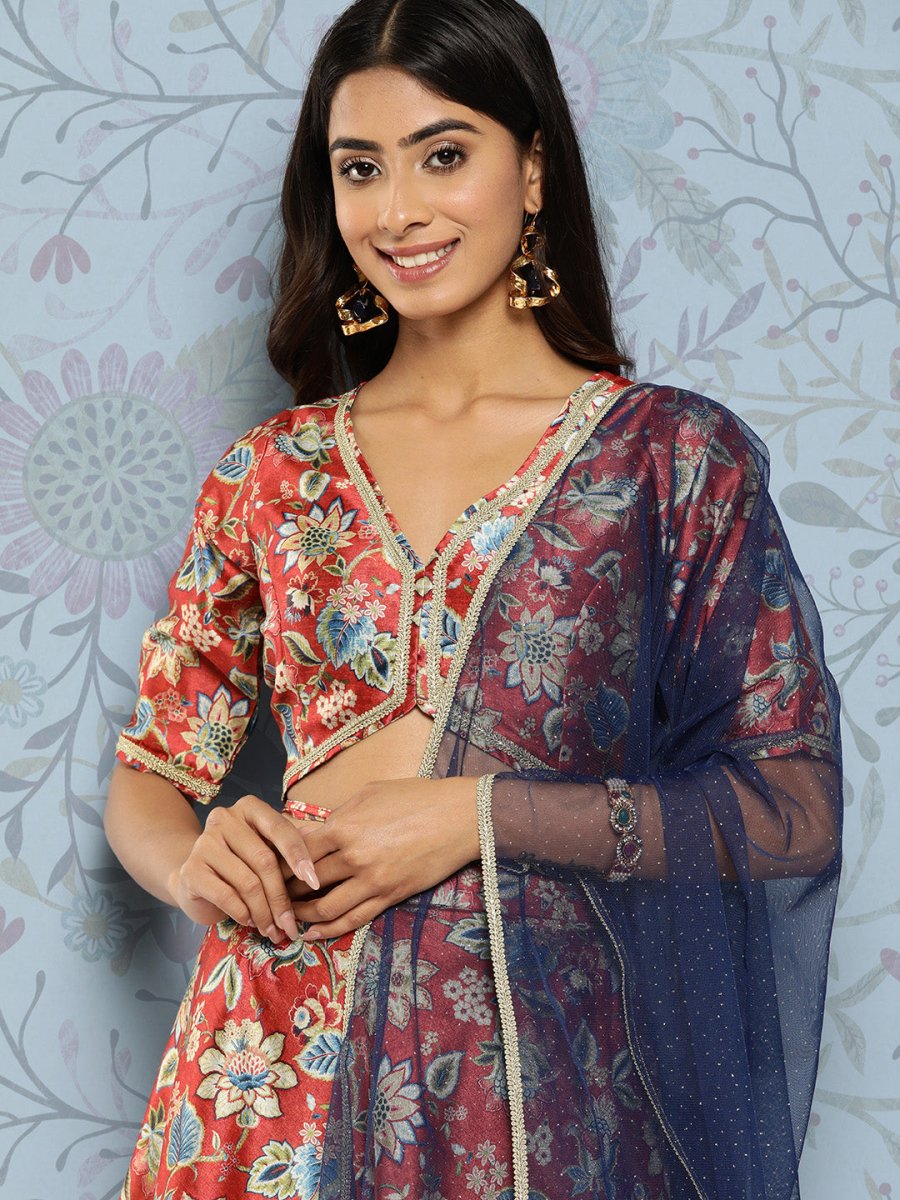 Ahalyaa Printed Zari Ready to Wear Lehenga & Blouse With Dupatta - Distacart