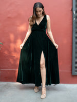 Thumbnail for trueBrowns Dark Green Velvet Sleeveless Dress - Distacart