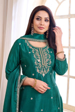 Thumbnail for Anaita Teal Chiffon Readymade Suit with Coding Work - Dista