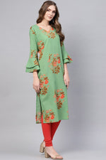 Thumbnail for Ahika Regular Wear Cotton Fabric Printed Sea Green Color Simple Kurti - Distacart