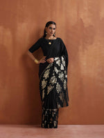 Thumbnail for trueBrowns Black Metallic Ready To Wear Saree